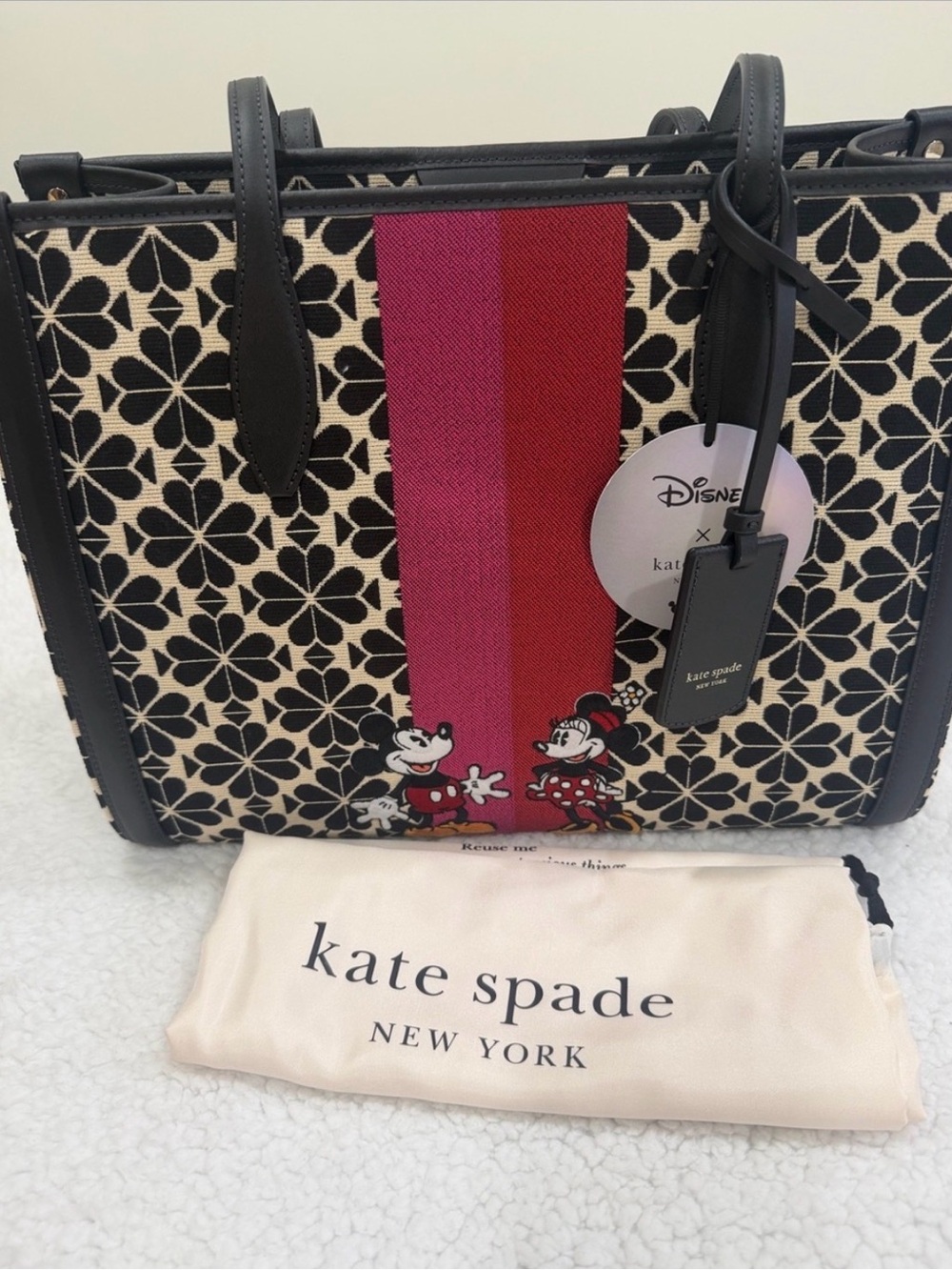 kate spade Black & Red Disney Mickey Minnie Floral Stripe Tote - Picture 7 of 7